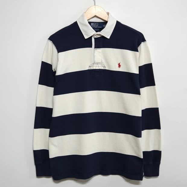 95~100 POLO 폴로 랄프로렌 카라티 럭비티 아이보리 네이비 단가라