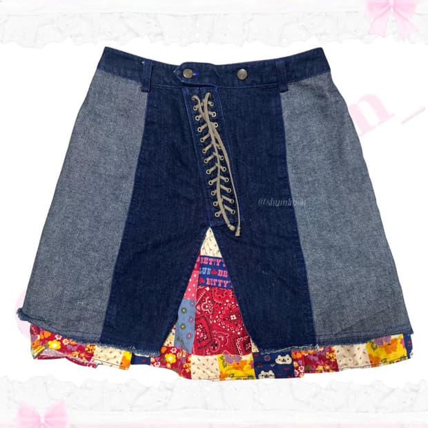 모리걸 패치워크 미디 청스커트 아오이유우