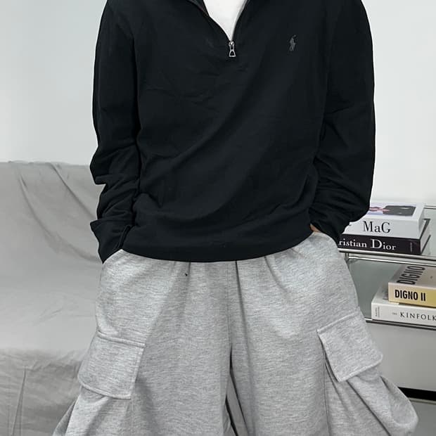 폴로 랄프로렌 카라 로고 블랙 하프집업 L