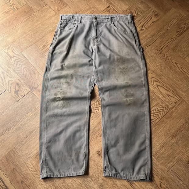 [38]칼하트 USA 더티워싱 차콜 싱글니 카펜터 워크 팬츠