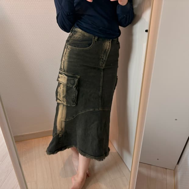 프렌다 디자인 컴퍼니 카고 데님 머메이드 롱스커트