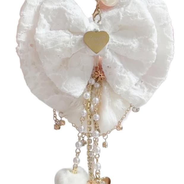 스쿠쿠빈티지 리본 폼폼이 퍼 키링 히메갸루 라떼갸루