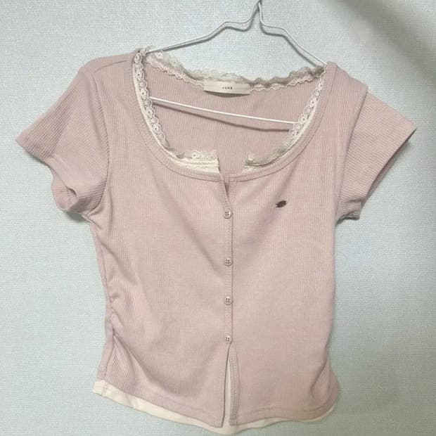 핑크 반팔 레이스 티셔츠 빈티지