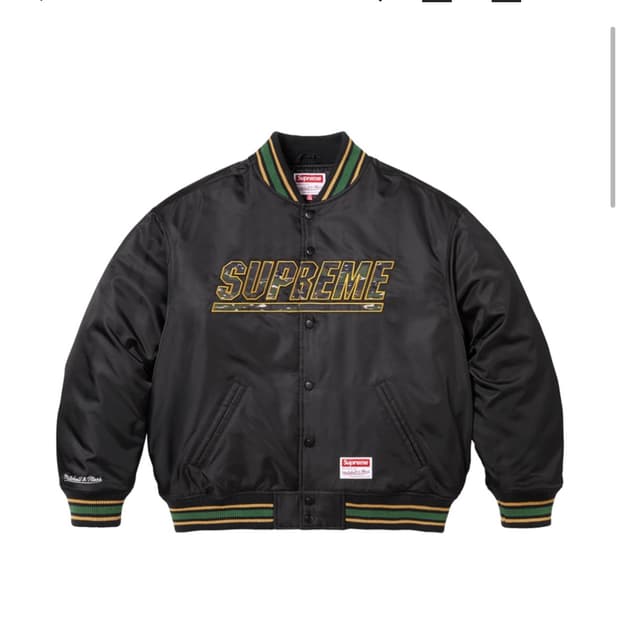 급처) 슈프림 미첼 & 네스 카모 로고 바시티 자켓 블 랙 - 25SS 