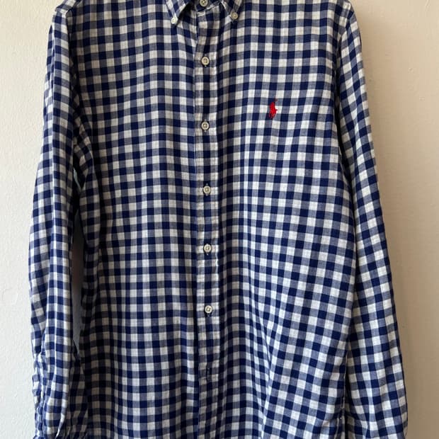 폴로랄프로렌 네이비체크 코튼긴팔셔츠