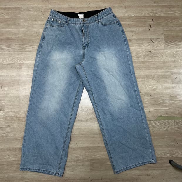 [새상품] 빌드 밴딩 와이드 데님팬츠 청바지 [연청] 84