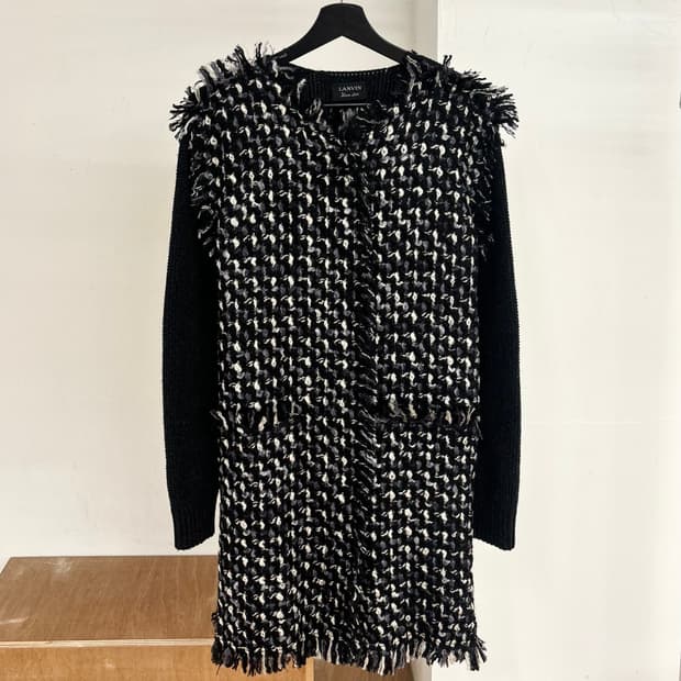 랑방 블랙 트위드 스웨터 코트 자켓