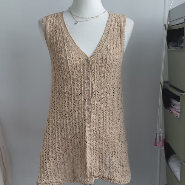 [빈티지] 니트 조끼 베스트 베이지 노랑색 브이넥