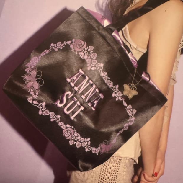 안나수이 로즈 자수 나비챰 일본잡지 블랙퍼플 토트백 숄더백