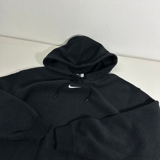 S 95 나이키 블랙 미들로고 후리스 후드티