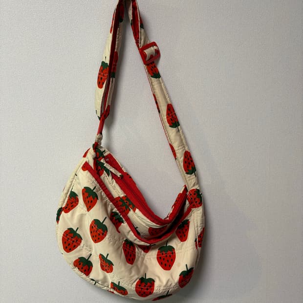 딸기 토트백 가방 일본 빈티지 모리걸 패턴 도트 체크 백팩
