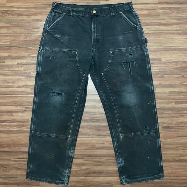 미제 빈티지 칼하트 블랙 더블니 카펜터 워크팬츠 36 - 38