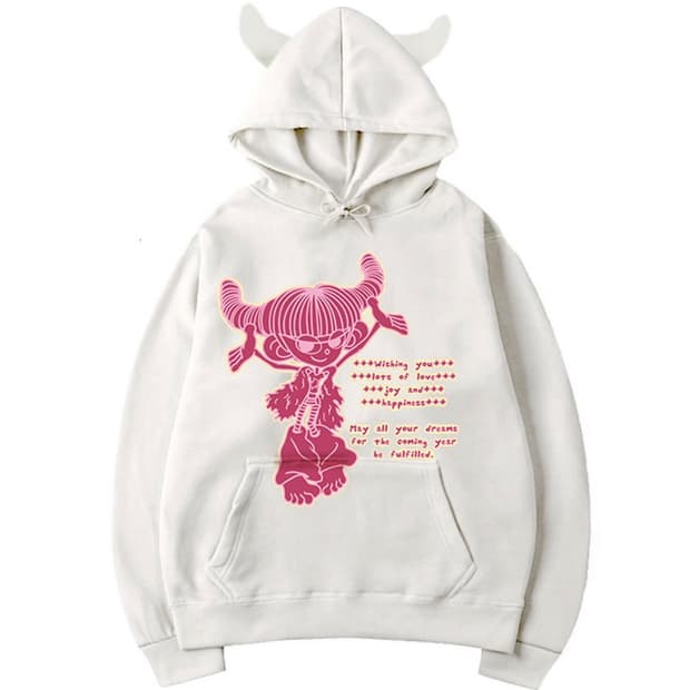 하이호체리 화이트핑크 후드티