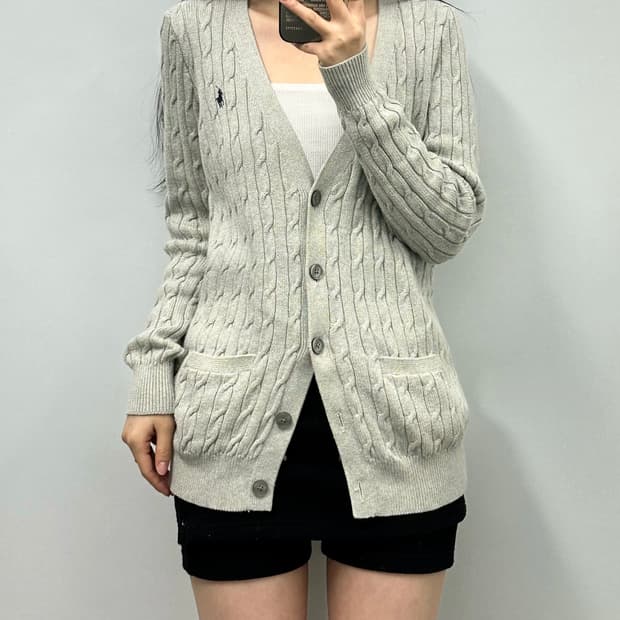 폴로 랄프로렌 신형 그레이 꽈배기 니트 가디건 