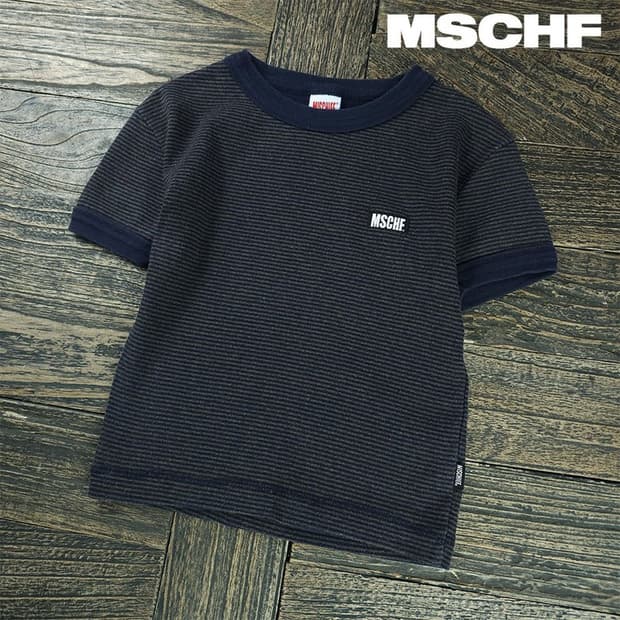 [미스치프] 로고 패치 스트라이프 크롭 슬림핏 반팔티 M21336