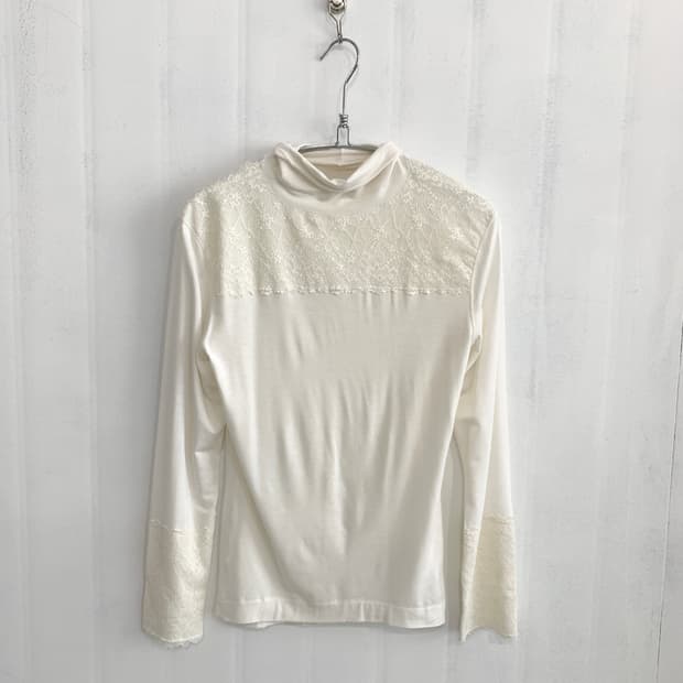Ivory Lace Trim Turtleneck Top
