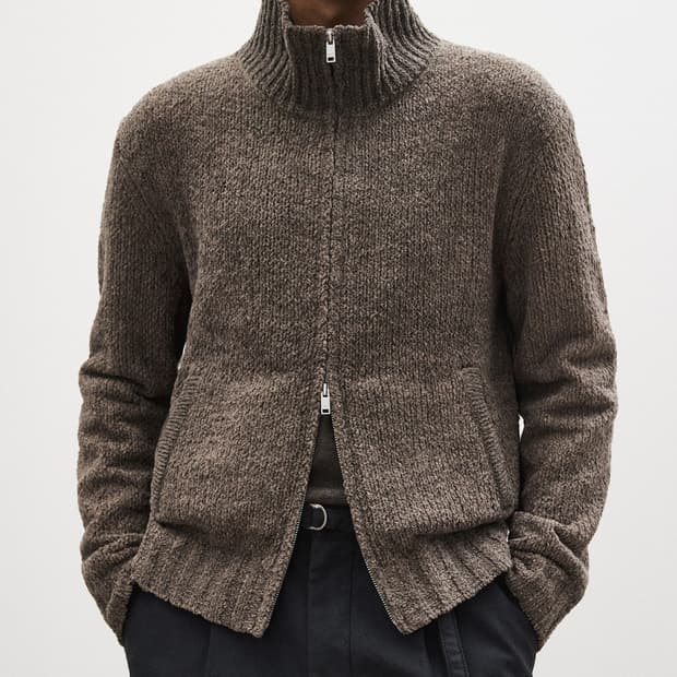 부클레 크롭 니트 집업 스모크 카키