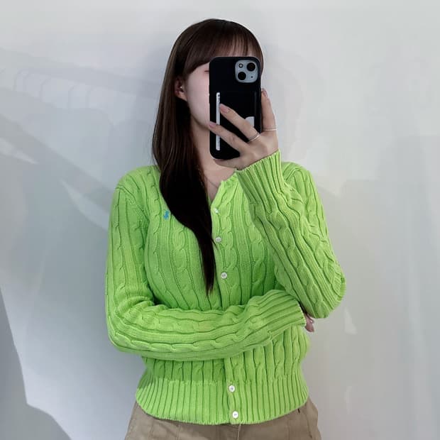 폴로랄프로렌 베이비블루포니 라임 케이블 가디건