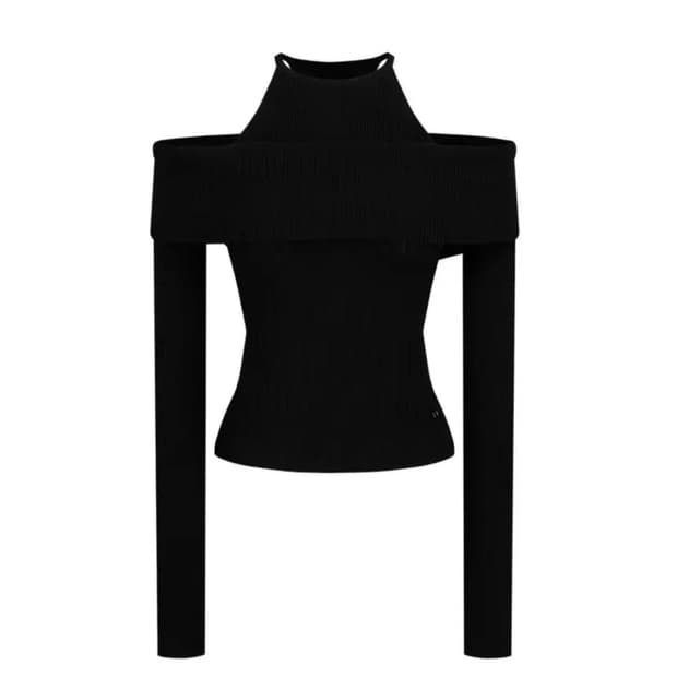 라벨르블랑 테리 홀터넥 오프숄더 니트 (Black)