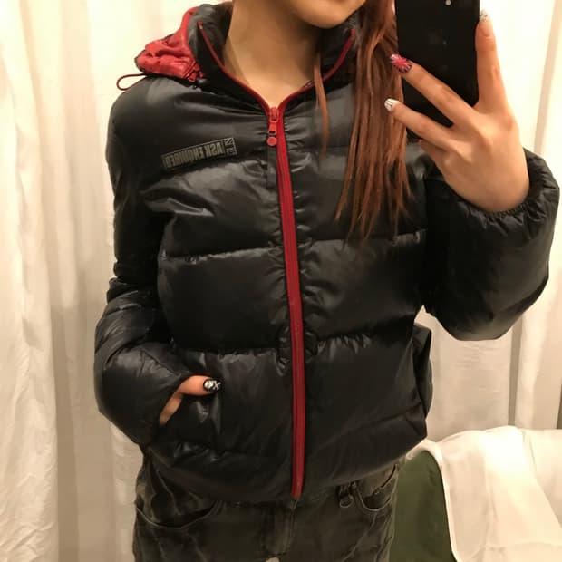 Ask 에스크 고스펑크 덕다운 블랙 레드 숏패딩