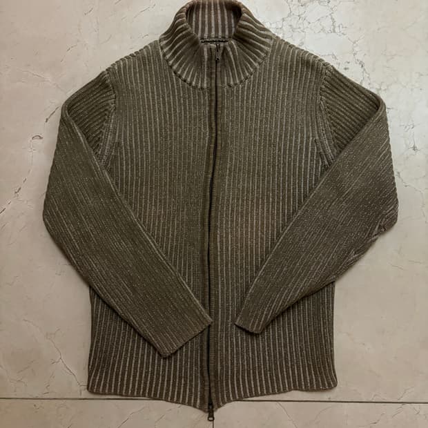 올리브 그린 Ribbed Zip up