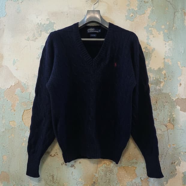 폴로 랄프로렌 네이비 케이블 V넥 니트 L