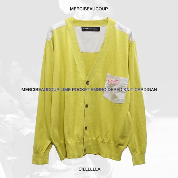 mercibeaucoup 메르시보꾸 라임 포켓 자수 니트 가디건