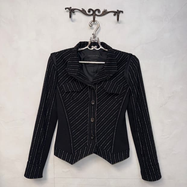 Mojo S Phine black wool stripe button jk