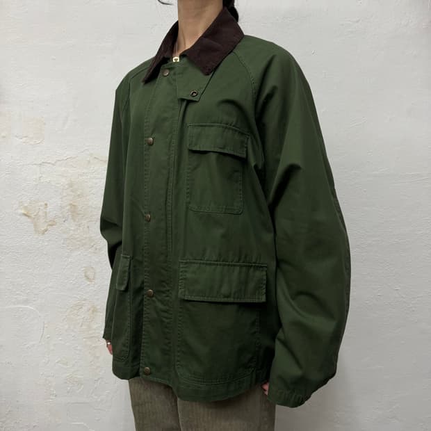 레이지블루(RAGE BLUE) 올리브컬러 코튼 혼방 코듀로이넥 헌팅 자켓