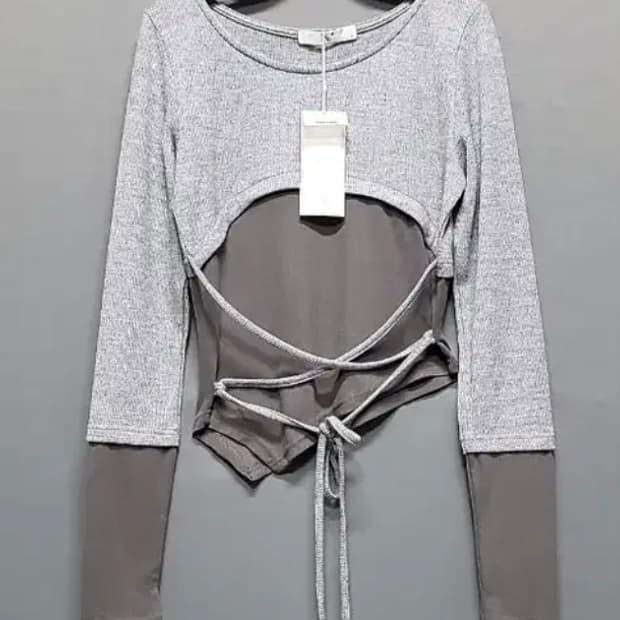 5천원 급처! 스트링 레이어드 롱슬리브 티셔츠 차콜 그레이 시즈니룩