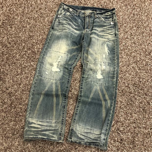 빈티지 데미지 워시드 디스트로이드 데님 팬츠