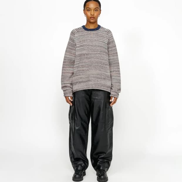 스투시 텍스쳐드 니트 콘트라스트 카라 크루 그레이 멀티