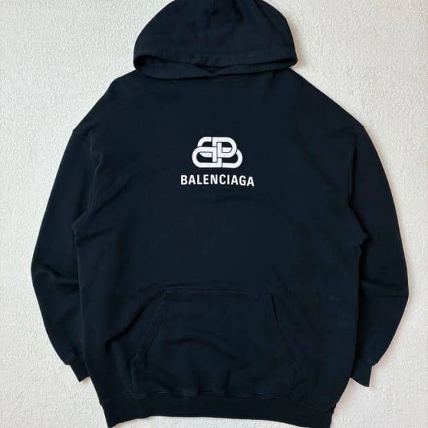 발렌시아가 블랙 BB 로고 오버핏 후드 티셔츠 PN5729   