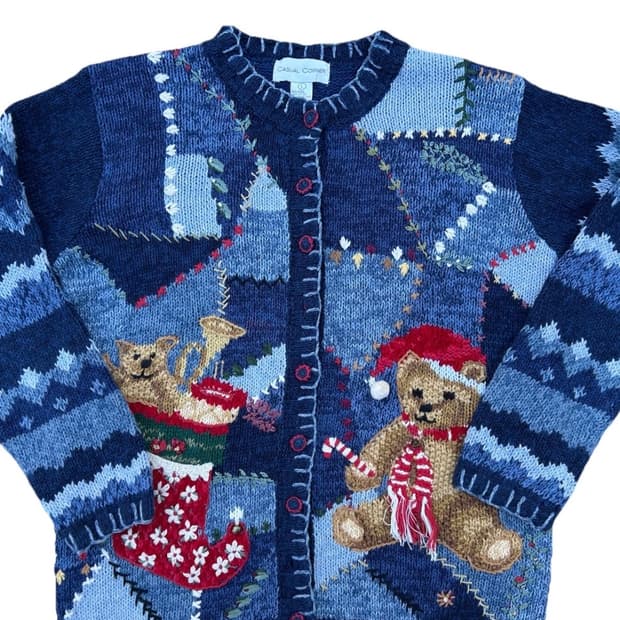 빈티지 곰돌이 크리스마스 가디건 핸드메이드 가디건 모리걸 테디베어 니트