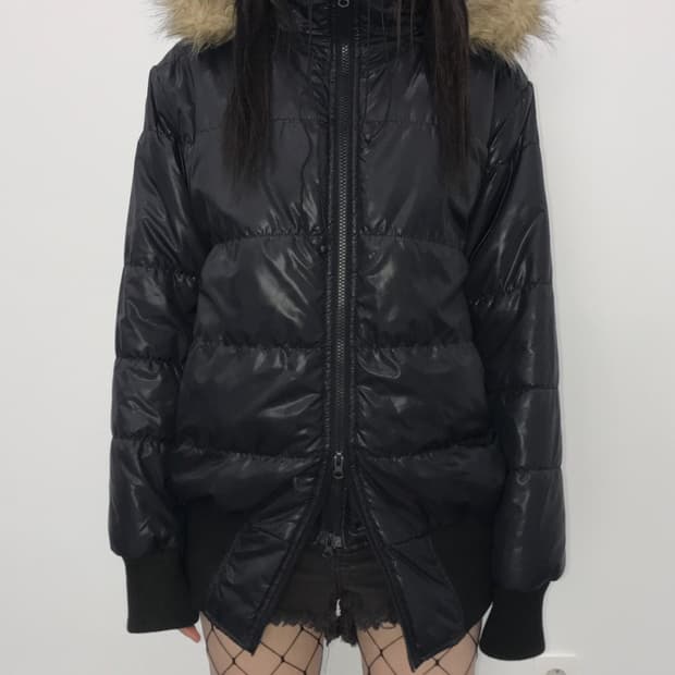 'Grail' Glosy Fur Hood Padded Jacket