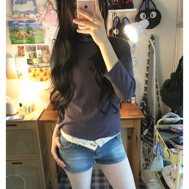 VINTAGE SOFT TURTLE NECK DUSTY PURPLE