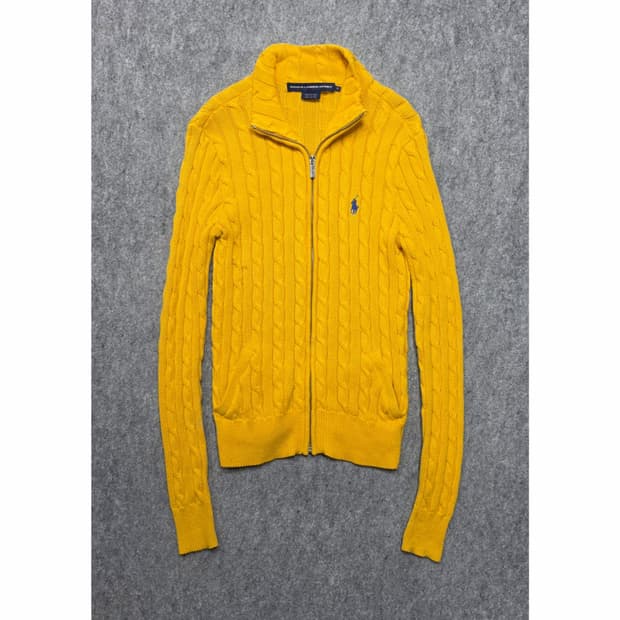폴로 랄프로렌 스포츠 꽈배기 케이블 니트 집업 옐로우 S