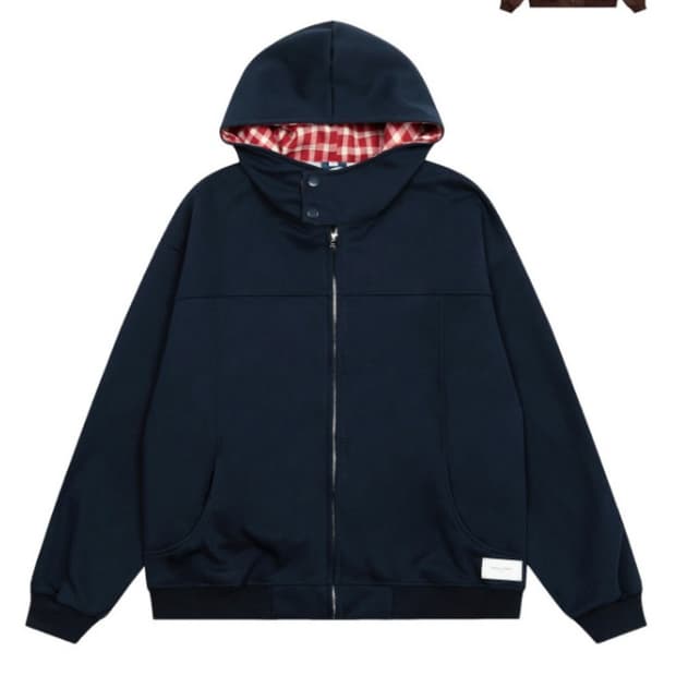 아사키 프레자키 체크 후드집업 네이비