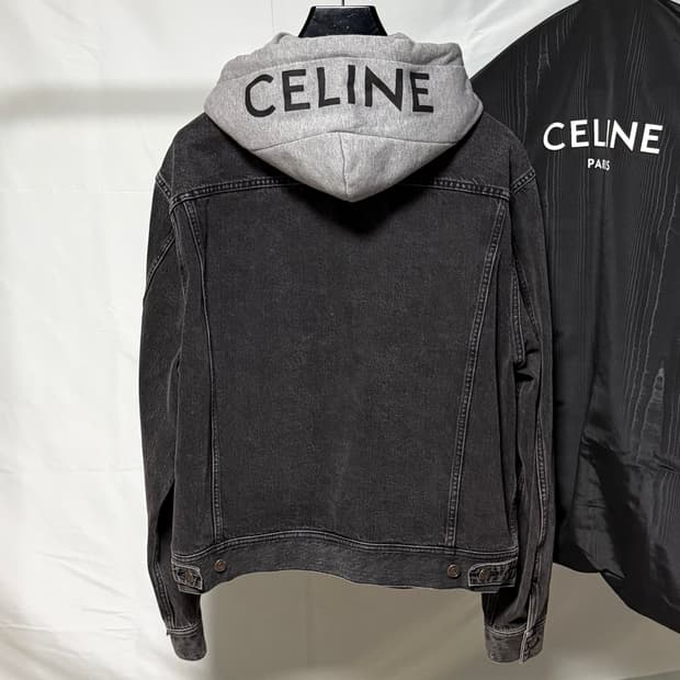 [S+급/XL] 셀린느 백로고 후드 데님 흑청자켓