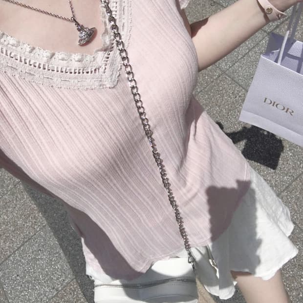 하치깔 일브 레이스 핑크 블라우스