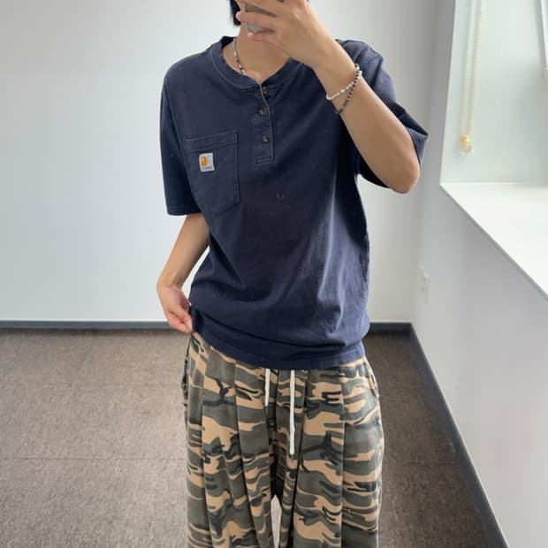 Carhartt 칼하트 원포켓 헨리넥 네이비 반팔 