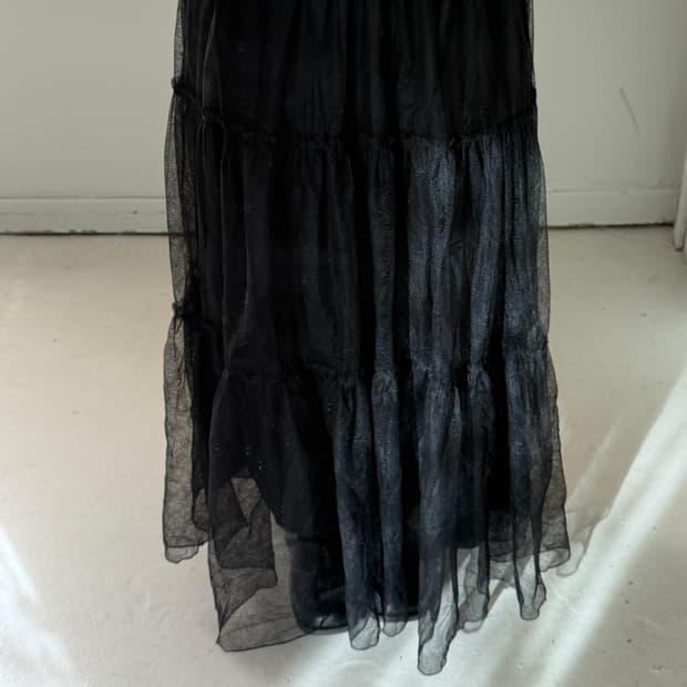 일본빈티지 블랙 티어드 튤 맥시 롱스커트