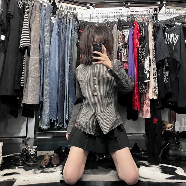 일본 빈티지 슬림핏 스트라이프 자켓