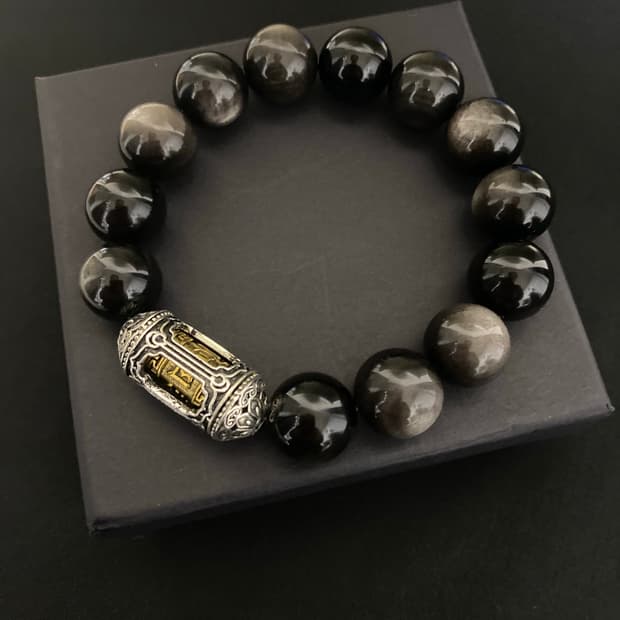 실버 옵시디언 단주 팔찌 14mm