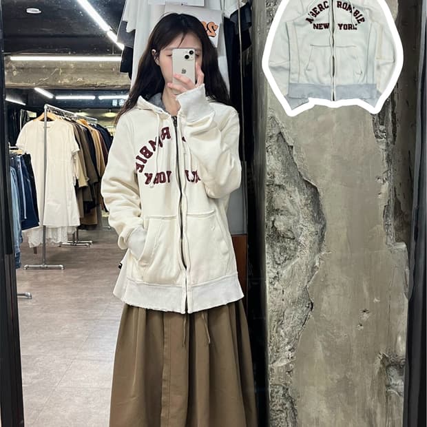 아베크롬비 기모 후드집업 화이트 M #csz3974