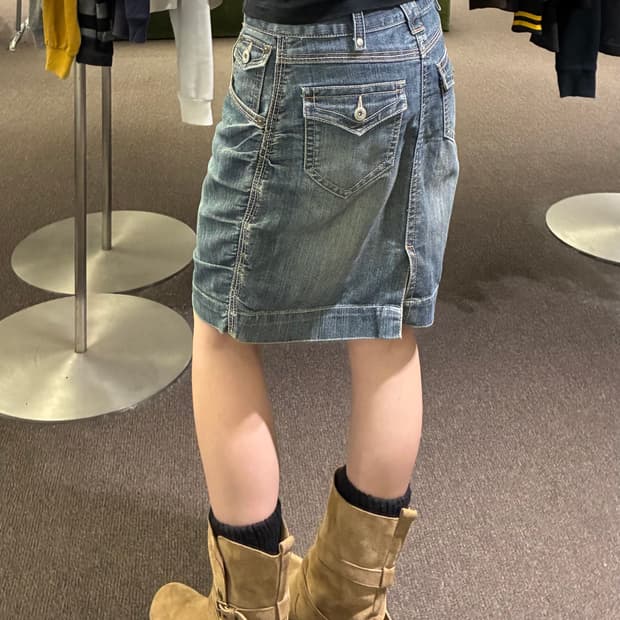 S)Japanese vintage 데님 셔링 미니 스커트