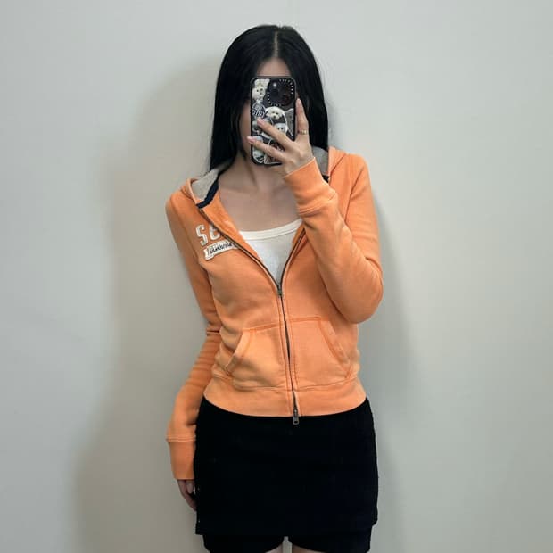 아베크롬비 y2k 와투케 오렌지 딱붙 후드집업