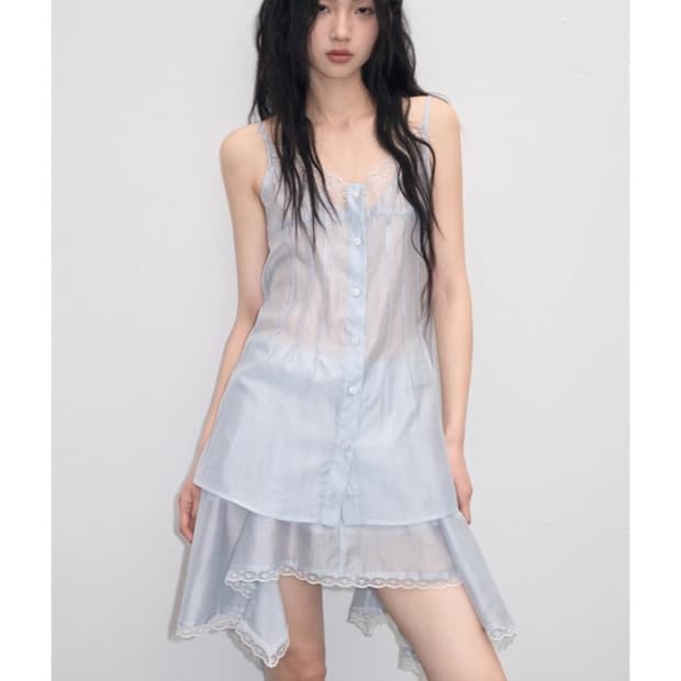 Shopcor Blue French V-neck Lace TwoPiece