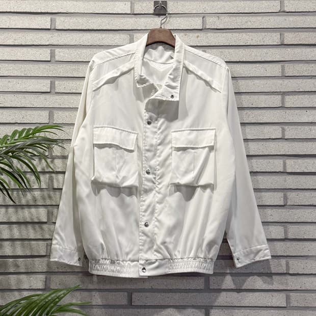 JPN VINTAGE 집업 자켓 스냅버튼 투포켓 밑단밴딩 디테일 화이트