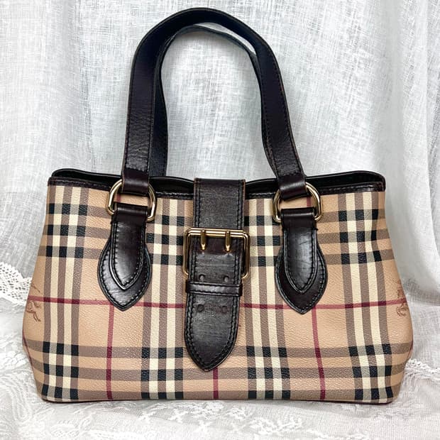 00s Burberry 버버리 프로섬 클래식 체크 레더 트리밍 토트백